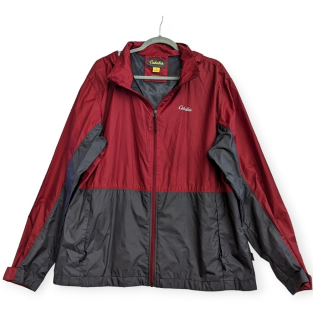 Cabela's 4Most Repel Windbreaker Hooded Jacket size Large Red/Gray Lightweight